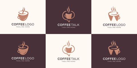 set collection coffee logo template. coffee cup, coffee talk, coffee mug logo, bundle coffee logotype.