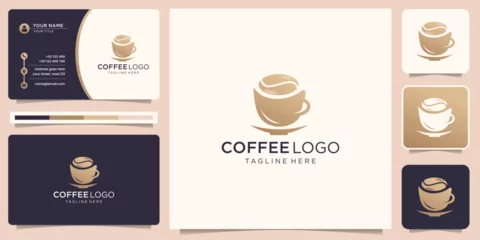 Fotobehang Elegant coffee logo design template and business card. golden color, coffee mug, creative cup. © ulhaq_std