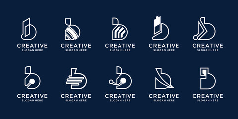 Naklejka premium minimalist set letter b premium vector creative collection,abstract monogram template,linear style.