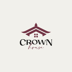 Roof House with Crown Logo Template