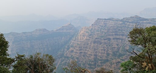 Mesmerizing view of the Mahabaleshwar Range of western ghats from Marjorie Point, Mahabaleshwar,...