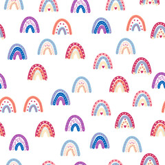 Rainbow seamless pattern in pastel colors. Scandinavian baby hand drawn illustration for textiles and newborn clothes.