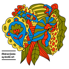 Cute abstract doodle artistic sketch isolated on white background. Crazy messy doodle art with different shapes, curls. Fantasy card.