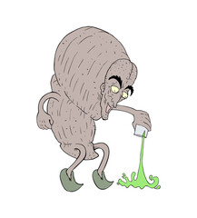 Funny cartoon character with green liquid