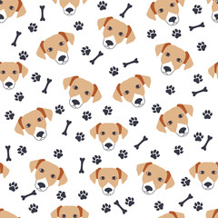 Golden retriever dogs muzzle seamless pattern.