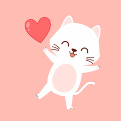 Valentine's poster design.  Cat cartoon vector.