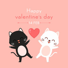 Valentine's poster design.  Cat cartoon vector.