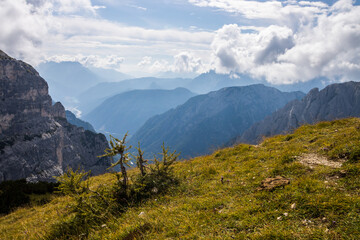 Mountain trail Tre Cime di Lavaredo in Dolomites in Italy