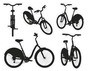 Obraz premium Isolated city bicycle silhouette collection in different views.