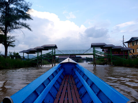visiting the village on inle lake in Burma by boat. Myanmar