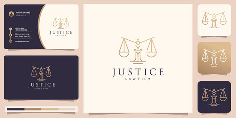 minimalist premium justice law firm logo design and business card template.