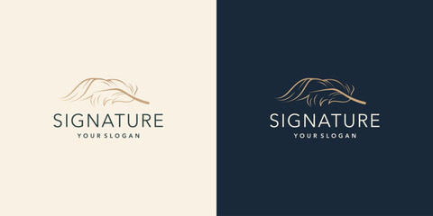 Quill feather logo signature logo design inspiration. creative feather, luxury linear quill, gradient. © ulhaq_std