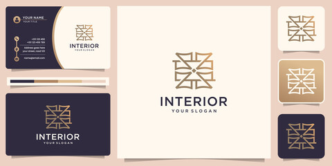 geometric interior logo and furniture logo design inspiration with business card template.