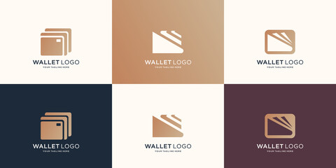 set of collection wallet logo design inspiration. modern logo, digital wallet, gold color template. - obrazy, fototapety, plakaty