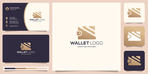 logotype wallet logo design style,gold color modern design and business card template. - obrazy, fototapety, plakaty