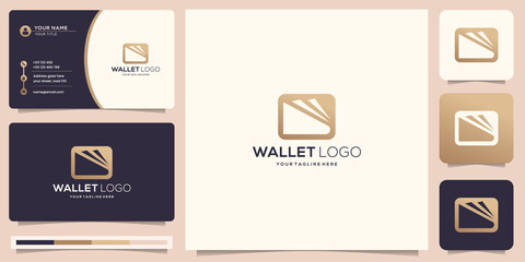 symbol wallet logo. geometric style, gold color modern design and business card template.