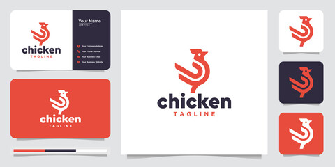 chicken rooster logo design concept with business card.premium vector © ulhaq_std