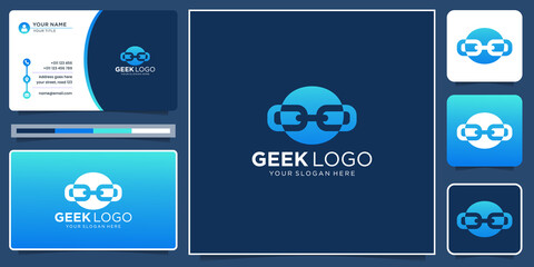creative concept geek logo design with circle shape style. inspiration geek logo with business card. - obrazy, fototapety, plakaty