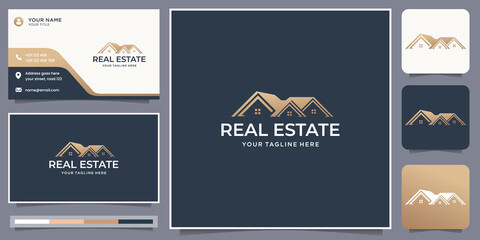 creative real estate logo design, house, logo inspiration with business card template.
