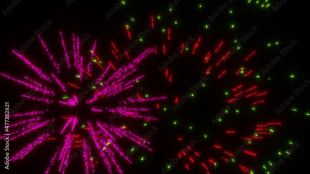 Poster 3d animation of colored, large fireworks. 3d animation rendering