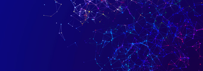 Abstract 3D illustration with connected dots and lines. Wireframe polygonal element. Science and technology. 3d.