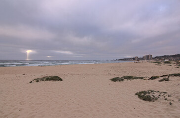 costa, playa y arena junto con el mar en un dia nublado