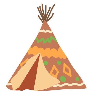 Teepee or wigwam, dwelling of north nations of Canada, Siberia, North America Illustration on a white background