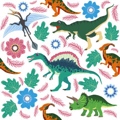 Doodle dinosaur pattern. Seamless textile dragon print, trendy childish fabric background, cartoon dinosaurs.