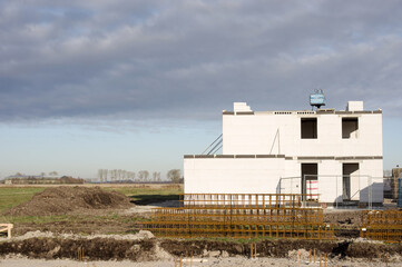 Fototapeta premium Skeleton of a house under construction in Emmeloord in the Netherlands