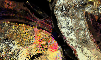 3d render of abstract art of surreal 3d background texture with part of rough grunge damaged and scratches rock metal rusty iron art piece in brown bronze and yellow gold gradient color