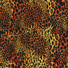 Full seamless leopard cheetah animal skin pattern. Ornamental Orange Design for women textile fabric printing. Suitable for trendy fashion use.