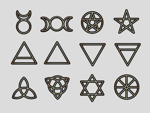 Set of Witches runes, wiccan divination symbols. Ancient occult symbols, isolated icon. Vector illustration.