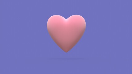 matte soft pink heart isolated on purple background. 3d illustration