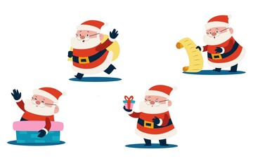 hand drawn flat santa claus characters collection abstract design vector illustration