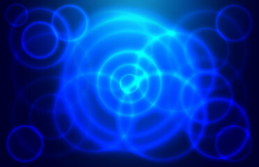 Abstract blue background with glow. Space theme. Reflections of light. Shining circles