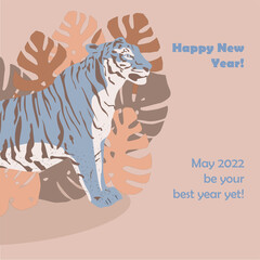 Happy New year card 2022. Tiger, symbol of the year