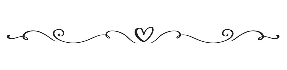 Flourish vintage Vector divider Valentines Day Hand Drawn Black Calligraphic Heart. Calligraphy Holiday illustration. Design element valentine. Icon love decor for web, wedding