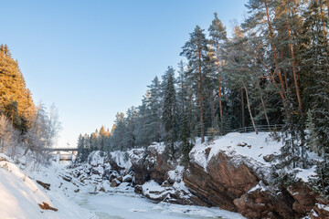 Fototapeta na wymiar View of Imatrankoski Rapid (The Imatra Rapid) in winter, Vuoksi River, Imatra, Finland