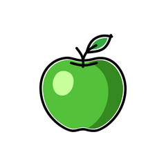 Green apple in childish flat style, vector illustration
