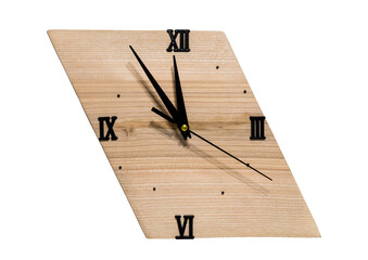 PNG. The ash sawn wall clock is isolated from the background. Made with their own hands. Five minutes before the New Year