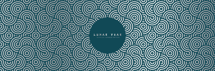 Japanese seamless pattern in oriental geometric traditional style. 3d premium ornament for lunar chinese new year decoration. Silver and blue abstract asian vector creative motif. Vintage print.