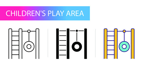 Kid amusement rings and stairs, icons set (line, glyph, color)