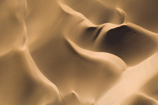 Aerial view of desert dunes, near Walvis Bay, Namibia.