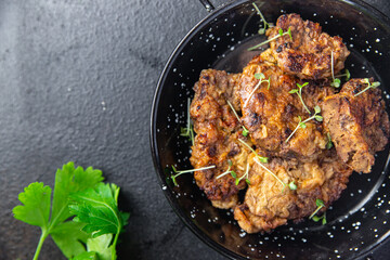 liver beef fried pieces healthy meal food snack on the table copy space food background rustic top view keto or paleo diet