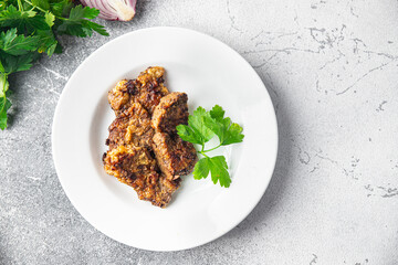 liver beef fried pieces healthy meal food snack on the table copy space food background rustic top view keto or paleo diet