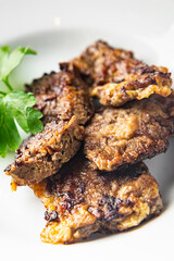 liver beef fried pieces healthy meal food snack on the table copy space food background rustic top view keto or paleo diet