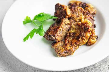 liver beef fried pieces healthy meal food snack on the table copy space food background rustic top view keto or paleo diet