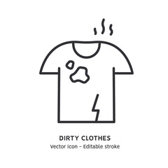 Clothes that are dirty and torn are not suitable for recycling. Clothing donation, donate clothes flat outline icon. Charity campaign sign. Editable stroke. Vector illustration
