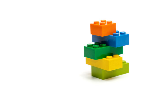 Multicolored figure Lego blocks close up. Kherson, Ukraine - January 21, 2021.
