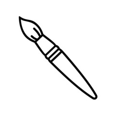 Artistic paint brush, isolated illustration with black outline on white background. Vector graphics